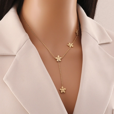 Stainless Steel Long Y Necklace With Star Flower Eight Pointed Star Charms Tassel Drop Fashion Jewelry For Women