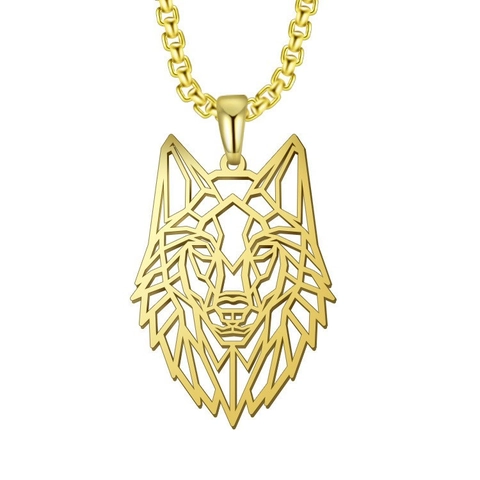 Wolf Head Pendant Necklace Stainless Steel Geometric Hollow Design Gothic Punk Style Jewelry For Men