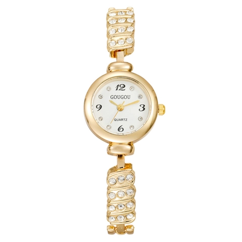 Orologio da Donna alla Moda al Quarzo con Strass Cassa in Lega Cinturino in Metallo Orologio Analogico con Chiusura a Gioiello Quadrante Piccolo Tondo