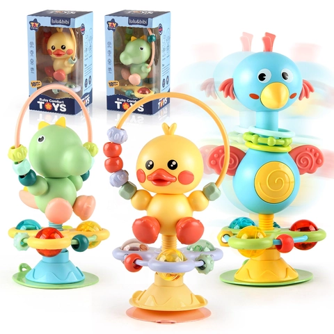 Suction Cup Baby Rattle Spinning Toy Plastic Cartoon Animal High Chair Table Developmental Interactive Learning Gifts Toddlers