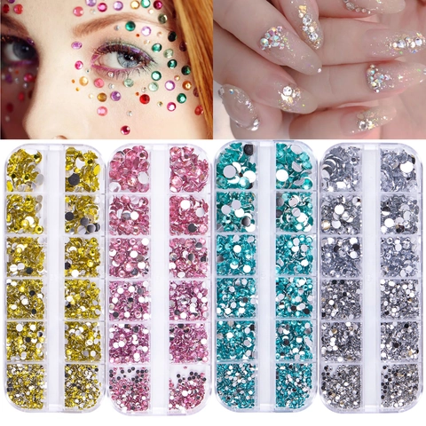Strass Per Nail Art A Fondo Piatto Colorati Resina Acrilica Dimensioni Miste Scomparti Decorazione Manicure Per Donne