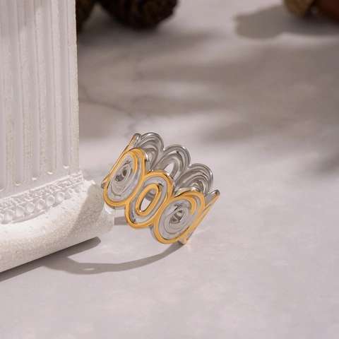 Anello A Vortice Cavo Acciaio Inossidabile Oro Argento Misto Geometrico Impermeabile Ipoallergenico Chic Gioielli Donna
