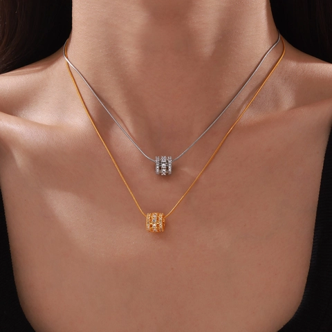 Collana a Catena a Osso di Serpente in Acciaio Inossidabile Semplice Per Donna Ciondolo Cilindrico in Rame Con Strass Gioielli Oro Argento