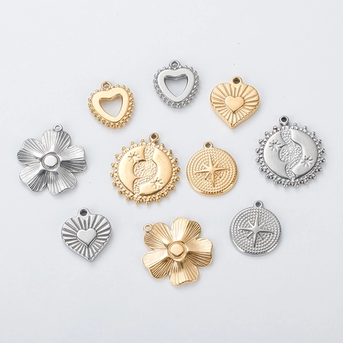 Colgantes De Acero Inoxidable Flor Corazón Sol Estrella Serpiente Patrón Texturizado Para Hacer Joyas DIY Collar Pendiente