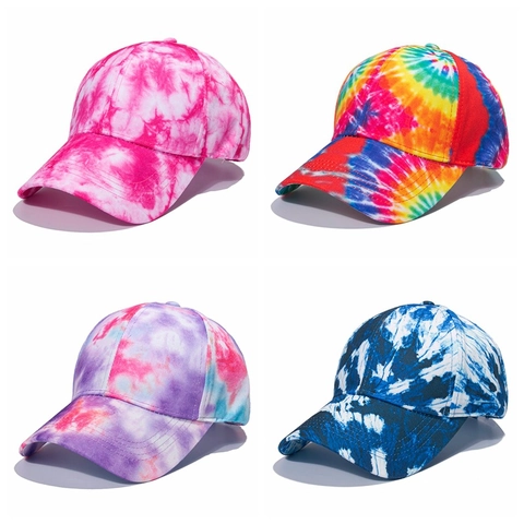 Tie Dye Baseball Cap Polyester Adjustable Curved Brim Hip Hop Streetwear Sun Protection For Men Women Trendy