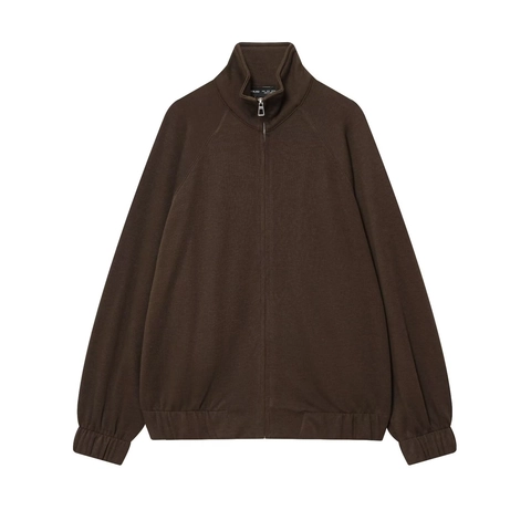Women Casual Stand Collar Zipper Sweatshirt And Wide Leg Pants Solid Color Long Sleeve Knit Loungewear
