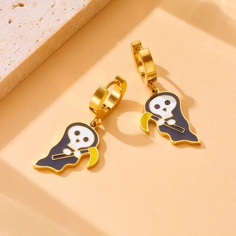Gioielli Halloween Acciaio Inossidabile Smalto Fantasma Teschio Zucca Mietitore Ciondolo Collana Bracciale Orecchini Donna