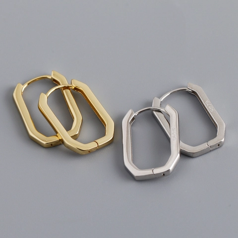 Geometric Rectangular Hoop Earrings 925 Sterling Silver Minimalist Elegant Fashion Daily Accessory For Women Jewelry