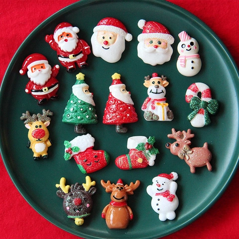 Christmas Resin Flatback Charms For DIY Jewelry Making Phone Case Decor Santa Claus Reindeer Snowman Glitter Accessory