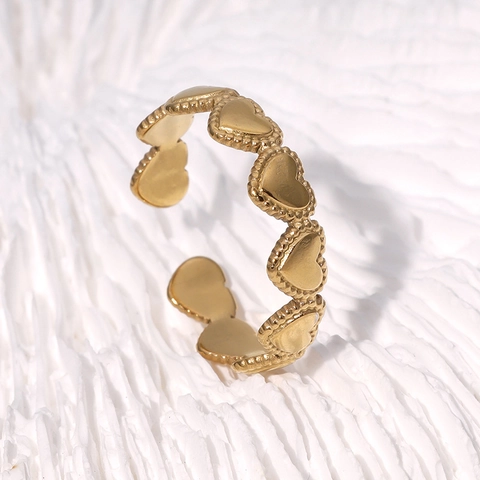 Anello Aperto A Forma Di Cuore Acciaio Inossidabile Placcato Oro 18K Bordo Perlato Gioielli Minimalisti Regolabili Per Donna
