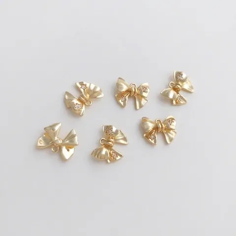 3D Bowknot Pendant Charm 14K Gold Plated Brass Cubic Zirconia DIY Handmade Jewelry Making Accessory For Earrings Bracelets