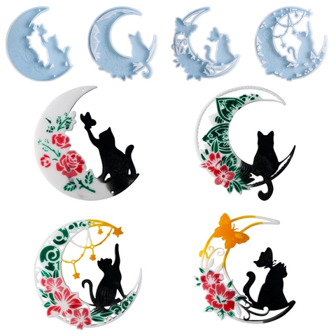 Moon Cat DIY Silicone Mold Flexible Star Butterfly Floral Pattern For Epoxy Resin Wall Hanging Home Decor Art