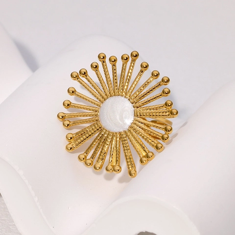 Vintage Sunflower Open Ring 18K Gold Plated Stainless Steel Geometric Radiating Sun Adjustable Jewelry Women