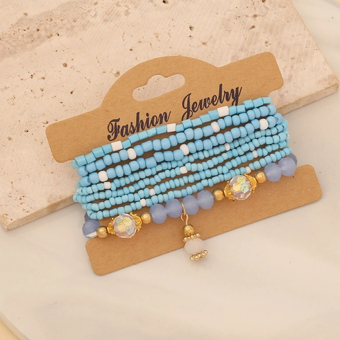 Bohemian Mehrlagiges Perlenarmband Stapelbar Glas Kristallperlen Legierung Anhänger Handgefertigter Schmuck Damen Bunt Mode