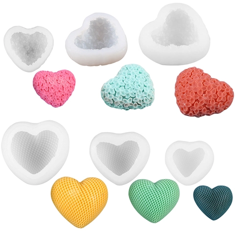 Stampo In Silicone A Forma Di Cuore Stereoscopico Trama Fiore Griglia DIY Candela Sapone Aromaterapia Artigianato Decorazione