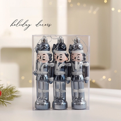 Christmas Decoration Hanging Pendants Plastic Glitter Nutcracker Soldier Stars Tree Ornaments For Holiday Party