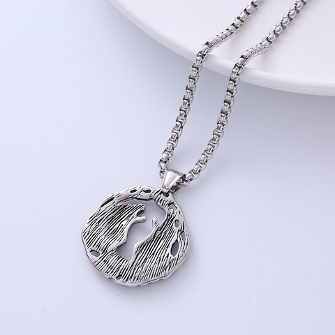 Wolf Totem Pendant Necklace 316L Stainless Steel Viking Punk Hip Hop Hollow Antique Silver Jewelry With Box Chain Men