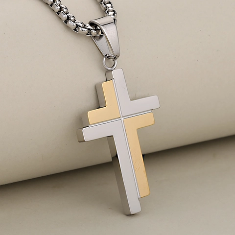Cross Pendant Necklace Layered Stainless Steel Geometric Simple Fashion Jewelry For Men Women