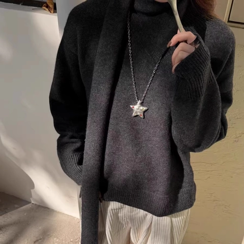 Collier Pendentif Étoile En Alliage Avec Zircone Colorée Style Doux Et Frais Longue Chaîne De Pull Pour Femmes