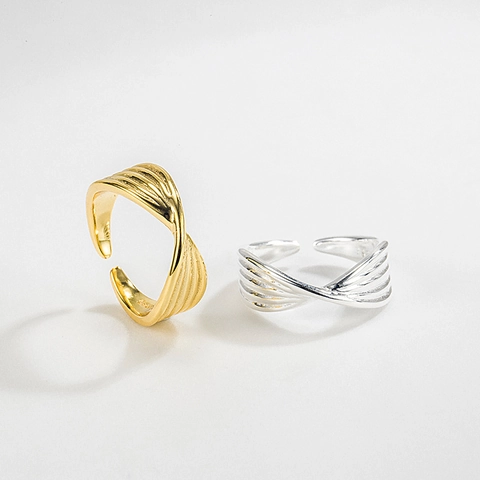 925 Sterling Silver Twisted Cross Open Ring For Women Adjustable Minimalist Geometric French Style Gold Silver Rings Jewelry