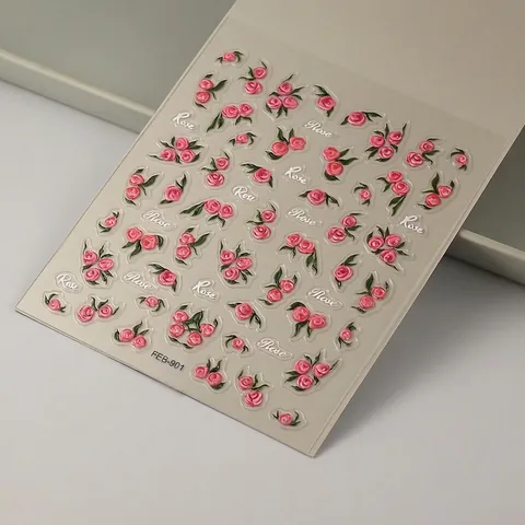 Rosen Nagelkunst Aufkleber 5D Relief Geprägtes Blumenmuster Selbstklebend Wasserdicht Abziehbilder Für Frauen DIY Maniküre