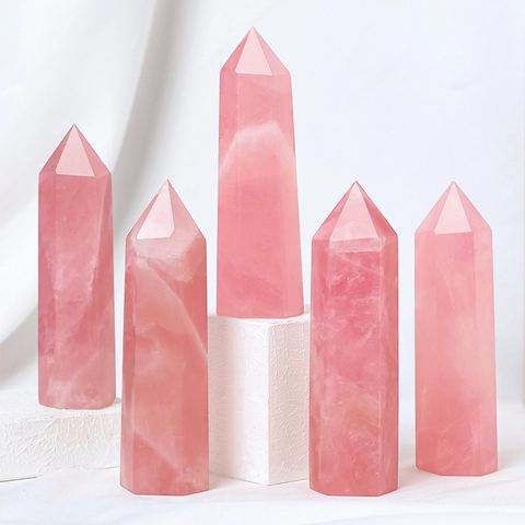Natural Rose Quartz Crystal Pillar Hexagonal Pointed Column Polished Healing Stone Home Office Decor Meditation Reiki