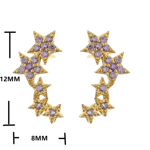 Pendientes Trepadores Estrella Cobre Latón Micro Pavé Zirconia Coloridos Estrellados Curvos Mujeres Joyería De Moda