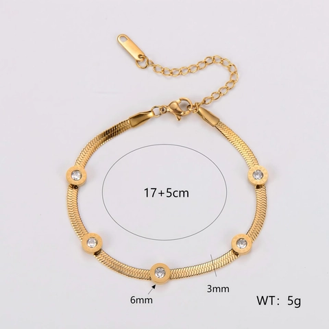 Pulsera De Acero Inoxidable Para Mujer Con Números Romanos Y Dijes De Cristal Redondo Incrustados Cadena De Serpiente Plana Joyería