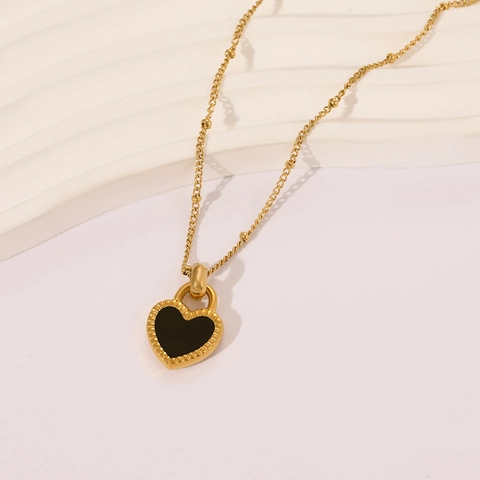 Set Gioielli Cuore in Acciaio Inossidabile per Donna Placcato Oro Perla Artificiale Collana Orecchini Cuore Bifacciale