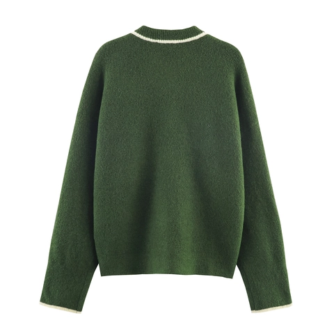 Cardigan In Maglia Da Donna Bordo A Contrasto Girocollo Manica Lunga Bottoni Casual Elegante