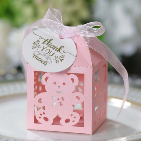 Κουτιά Ζαχαρωτών Με Κοίλο Αρκουδάκι Laser Cut Περλέ Χαρτί Κουτί Δώρου Με Κορδέλα Ετικέτες Ευχαριστώ Για Γάμο Πάρτι