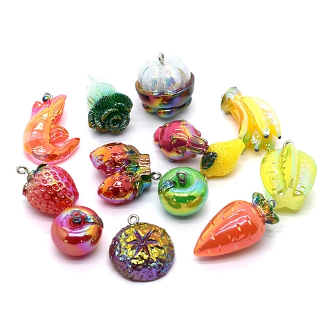 Fruit Vegetable Food Charms Pendants Resin Iridescent For DIY Jewelry Making Earrings Keychain Accessories