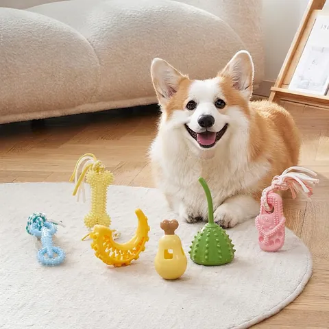 Dog Toy Rubber Slow Feeder Molar Teeth Cleaning Interactive Puzzle Puppy Small Dogs Lotus Shape Self-Play Boredom Relief