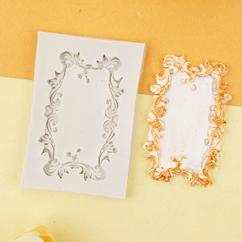 Baroque Vintage Photo Frame Silicone Mold For Fondant Chocolate Resin Clay DIY Cake Decorating Relief Border