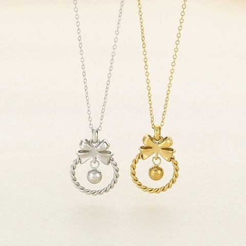 Collar Con Colgante De Lazo Aro Retorcido Acero Inoxidable Joyería De Perlas Redondas Huecas Para Mujer Regalo