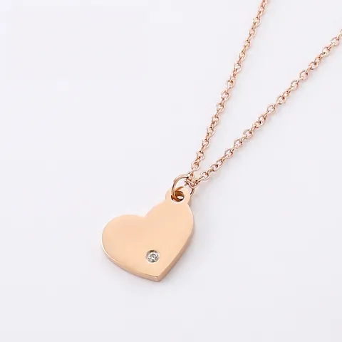 Herz Anhänger Halskette Edelstahl Minimalistisch Schlüsselbein Kette Spiegelpoliert Zirkon Eingelegt Schmuck Für Damen