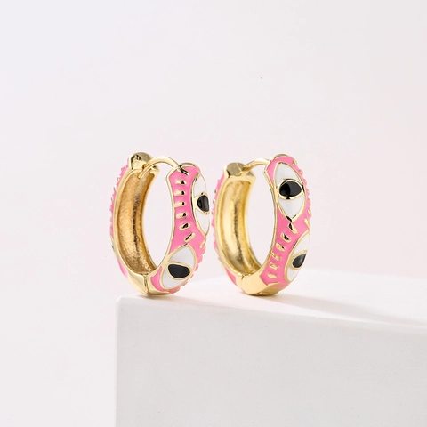 Evil Eye Creolen Für Frauen 18 Karat Vergoldetes Kupfer Emaille Bunt Böhmisch Retro Geometrischer Schmuck