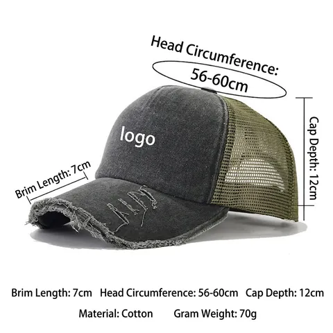Gorra Trucker De Algodón Lavado Desgastado Malla Vintage Con Agujeros Béisbol Ajustable Protección Solar Exterior Transpirable Unisex