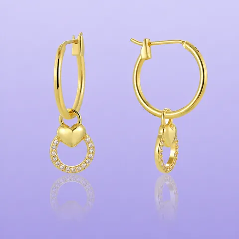 Boucles d'Oreilles Créoles Cœur en Cuivre Plaqué Or Style Occidental Femme Luxe Léger Zirconia Incrusté Boucles Pendantes