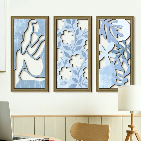 Arte Da Parete Minimalista Astratta Legno Di Pioppo Insegne Appese Svuotate Silhouette Di Donna Floreale Blu Decorazione Soggiorno