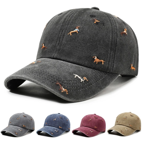 Vintage Baseballkappe Aus Gewaschener Baumwolle Mit Besticktem Dackelmuster Verstellbare Retro Outdoor Sporthut Herren Damen