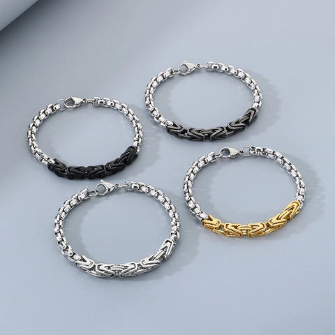 Pulsera De Cadena Bizantina Acero Inoxidable Forma V Emperador Empalmado Hip Hop Street Style Joyas De Moda Para Hombres