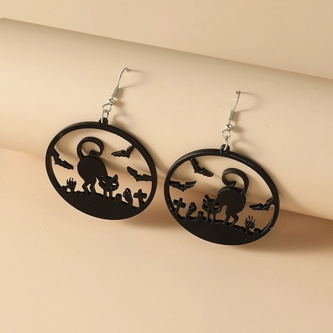 Halloween Acryl Durchbrochene Katze Fledermaus Ohrringe Schwarz Gothic Party Schmuck Für Frauen Neuheit Geist Stil