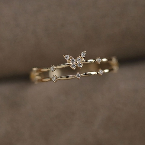 Butterfly Ring 925 Sterling Silver Double Layer Cubic Zirconia Elegant Jewelry Gift For Women