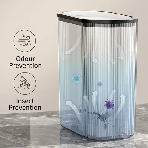 Modern Slim Trash Can PET Transparent Striped Press Pop Up Lid Narrow Waste Bin For Bathroom Kitchen Office