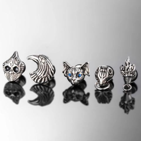 Vintage Gothische Roestvrijstalen Oorknopjes Punk Schedel Arend Kat Dierenkop Hip Hop Sieraden Voor Heren Dames