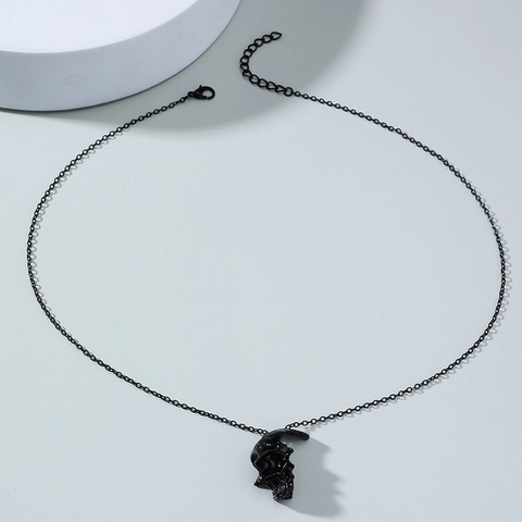 Gothische Zwarte Schedel Hanger Ketting Heren Retro Metalen Schedel Hoofd Charm Ketting Punk Hip Hop Sieraden Voor Dagelijks Gebruik Halloween Feest Cadeau