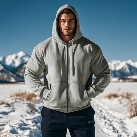 Men Zip Up Hoodie Polyester Spandex Blend Full Zip Drawstring Hood Side Pockets Casual Urban Fashion Solid Color
