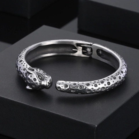 Bracciale Rigido Testa Di Leopardo Acciaio Inossidabile 316L Punk Design Animale Gioielli Vintage Per Uomini Donne