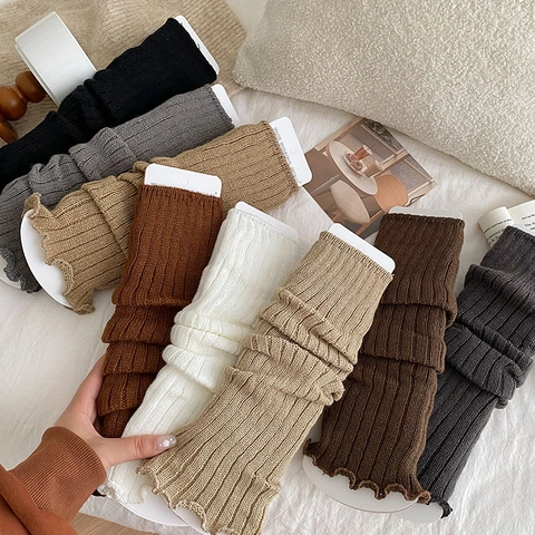 Women Winter Ribbed Knit Leg Warmers Slouch Socks Solid Color Crochet Footless Socks For Lolita JK Style Warm Thick Leg Warmers